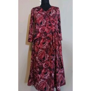 Ellos Women Paisley V Neck Faux Wrap Tie Stretch Comfort Dress Size 14